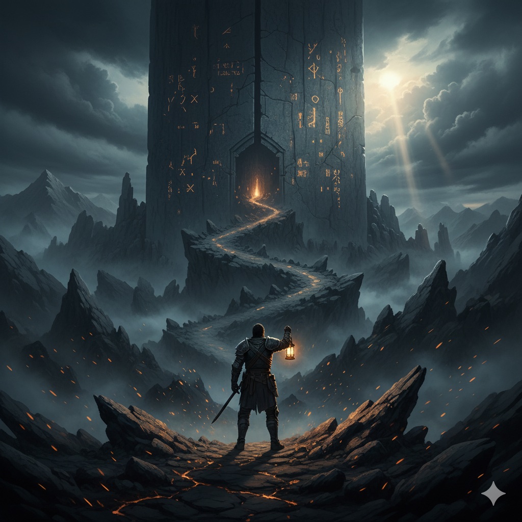 Hombre escalando una montaña con sus manos